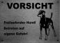 Preview: Edelstahl Warnschild Dobermann Pinscher VORSICHT Freilaufender Hund! Betreten auf eigene Gefahr!
